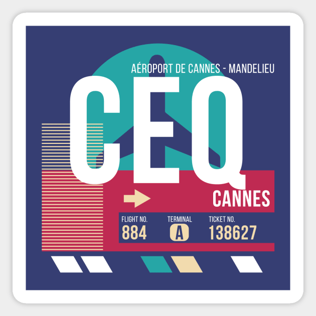 Cannes, France (CEQ) Airport Code Baggage Tag Sticker by SLAG_Creative